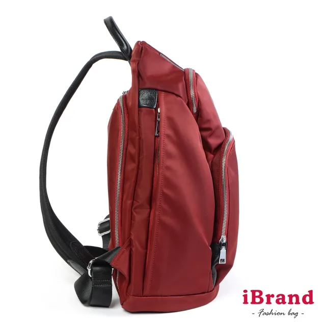 【iBrand】雙11 率性時尚後開式防盜尼龍後背包-L(酒紅色)
