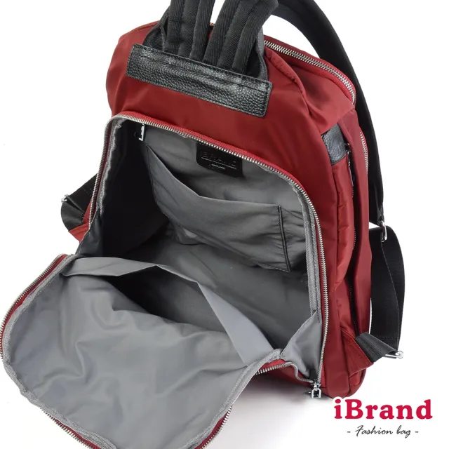 【iBrand】雙11 率性時尚後開式防盜尼龍後背包-L(酒紅色)