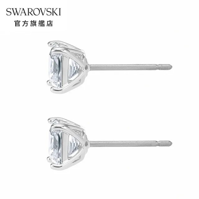 【SWAROVSKI 官方直營】Stilla Attract 耳釘 方形切割 白色 鍍白金色(線上獨家)