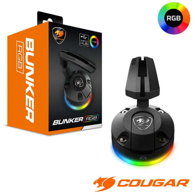 【COUGAR 美洲獅】BUNKER RGB 2埠USB滑鼠理線架(14種炫彩燈光)
