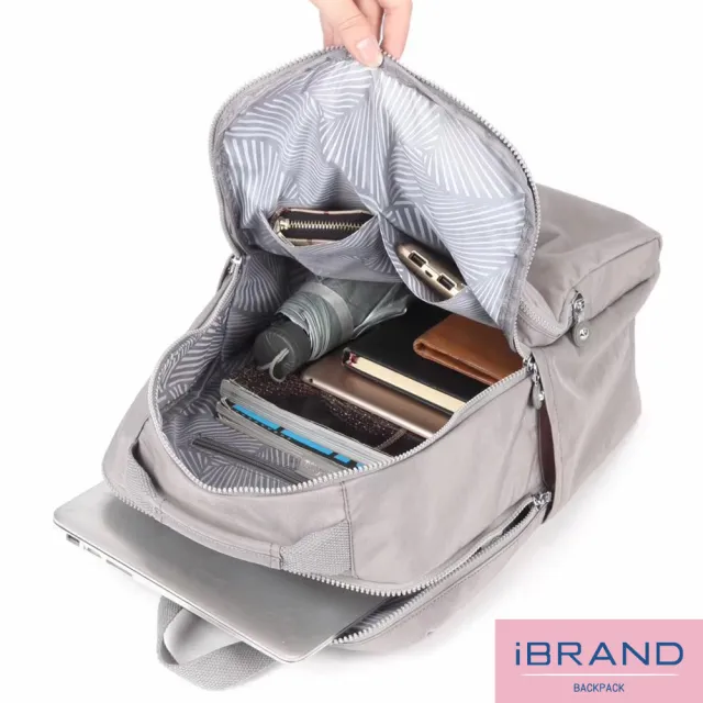 【iBrand】雙11 輕盈防潑水素色雙拉鍊尼龍後背包-大(防水包 藍色)