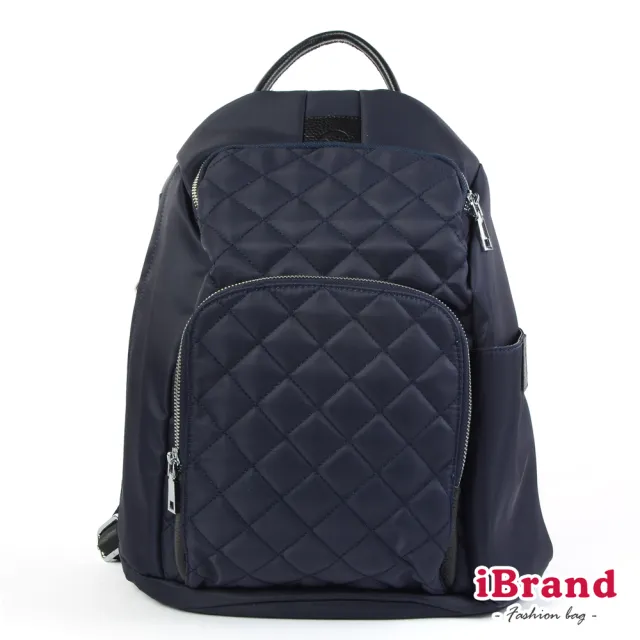 【iBrand】雙11 率性菱格紋後開式防盜尼龍後背包-M(深靛藍)