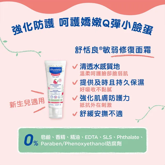 【Mustela 慕之恬廊】舒恬良 敏弱換季養護組(敏弱修復面霜40ml+敏弱修復潤身乳200ml 無香)