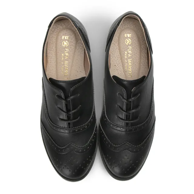 【FUFA Shoes 富發牌】牛津百搭質感低跟鞋-黑 FE77(女鞋/牛津鞋/通勤鞋/面試鞋)