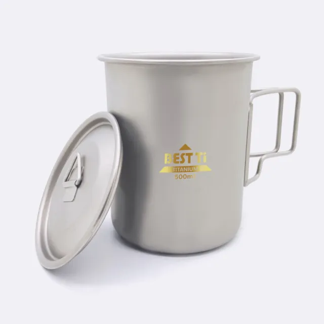 【BEST Ti】純鈦馬克杯-鈦杯-500ml-附杯蓋&收納袋(100%高品質純鈦製造)