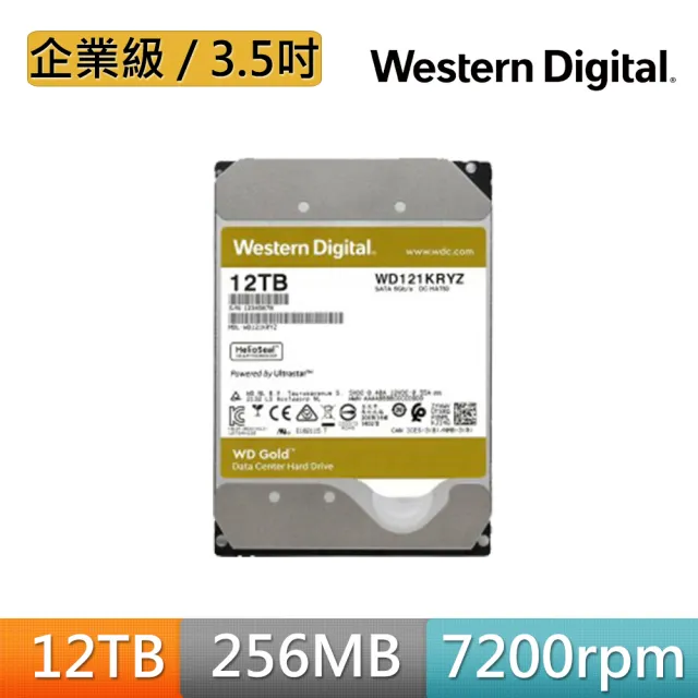 【WD 威騰】金標 12TB 3.5吋 企業級內接硬碟(WD121KRYZ)