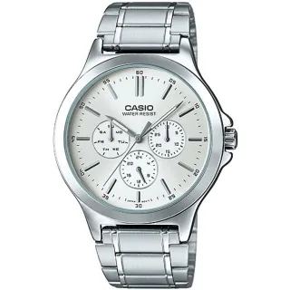 【CASIO 卡西歐】簡約三眼三針星期日期顯示不鏽鋼男錶-白面(MTP-V300D-7A)