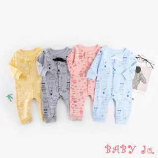 【BABY Ju 寶貝啾】日系紳士小熊印花長袖連身衣(現+預  粉色 / 黃色 / 藍色 / 灰色)