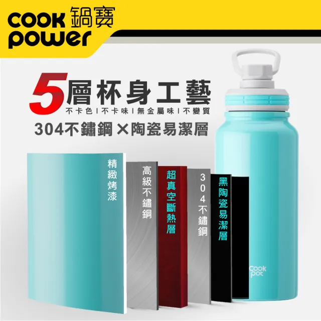 【CookPower 鍋寶】不銹鋼內陶瓷運動瓶870ml(四色任選)