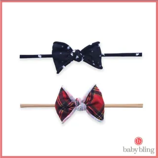 【Baby Bling】蝴蝶結細髮帶/髮飾兩入組_格紋點點(BBSN017)