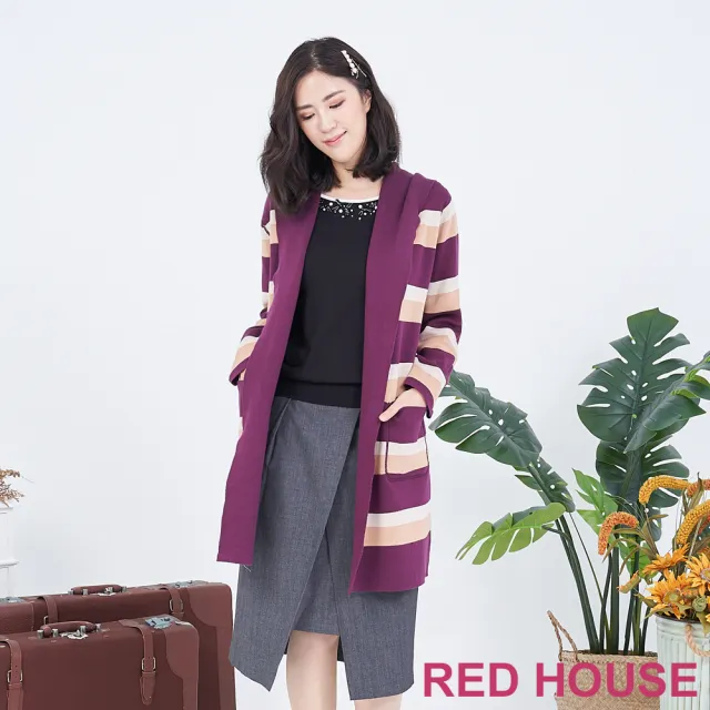 【RED HOUSE 蕾赫斯】雙面穿針織外套(紫色)