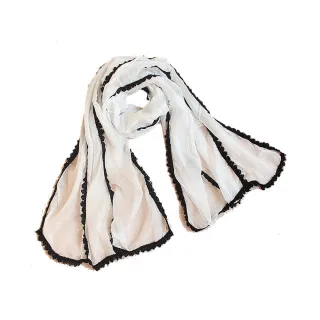 【FIFI 飛時尚】立體蕾絲綴邊雪紡圍巾 防曬空調披肩(淡粉)