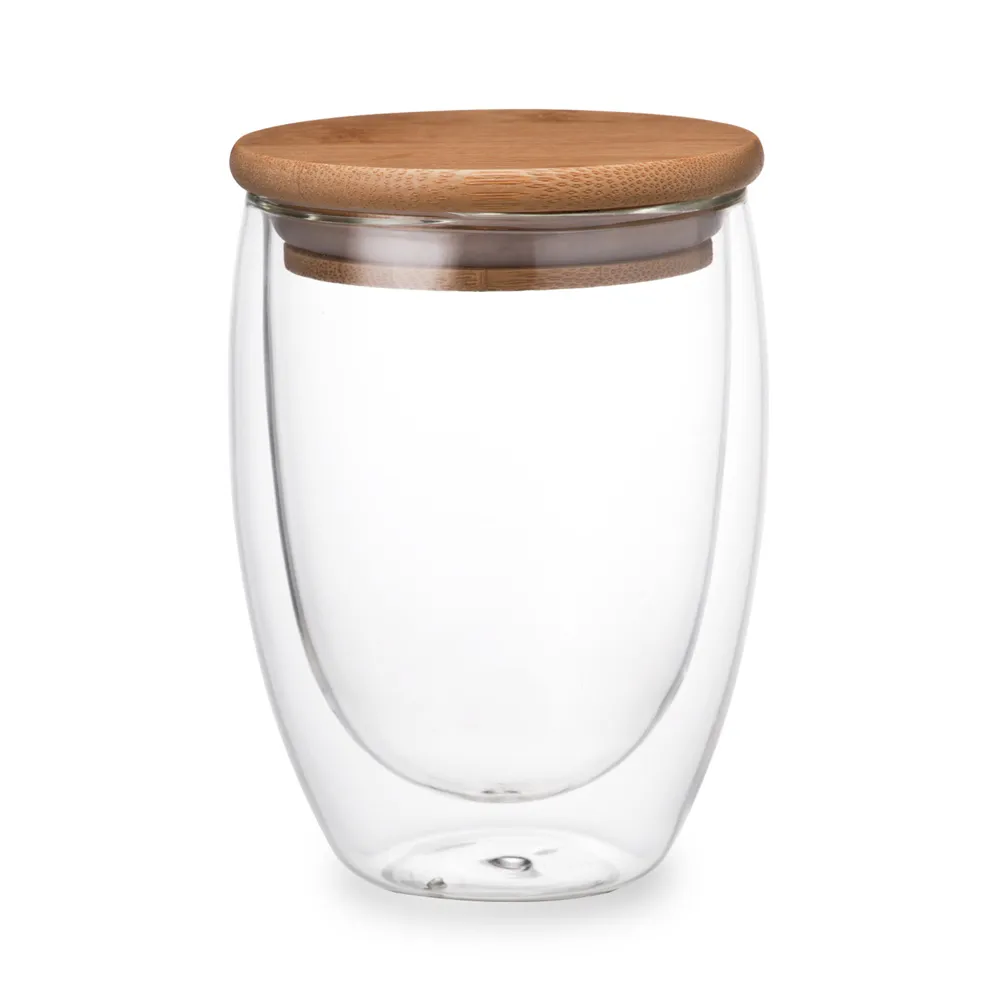 【Caldo卡朵生活】萃時尚雙層隔熱附木蓋玻璃杯(350ml)