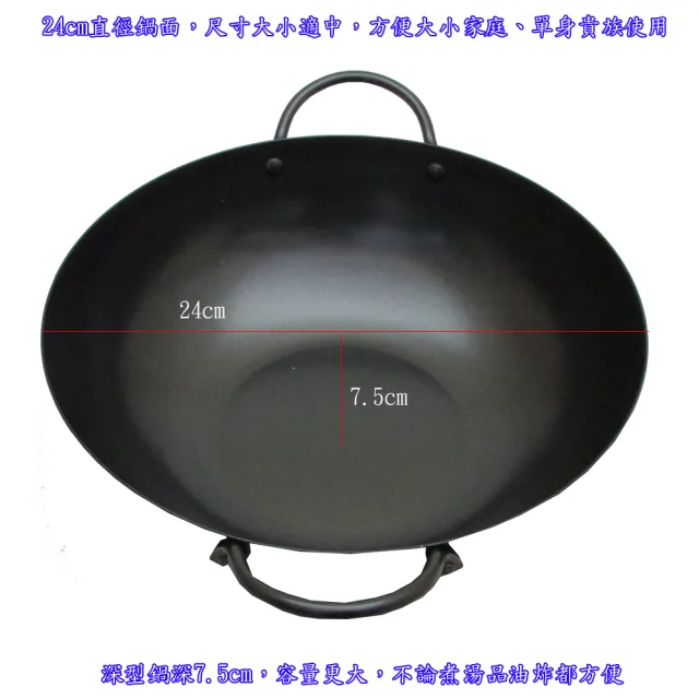【月陽】台灣製造黑太郎24cm深型樹脂不沾鍋雙耳鍋湯鍋(KG0040304)