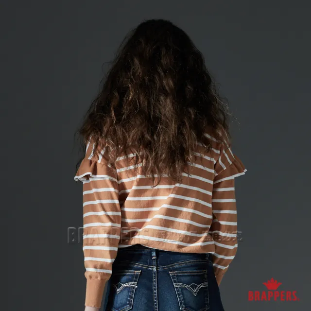 【BRAPPERS】女款 荷葉拼接條紋長袖線衫(黃駝)