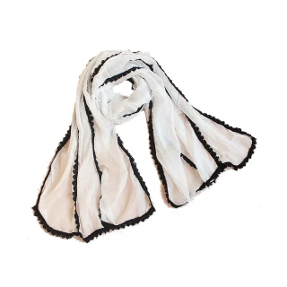 【FIFI 飛時尚】立體蕾絲綴邊雪紡圍巾 防曬空調披肩(白)