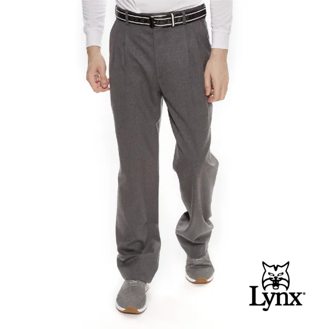 【Lynx Golf】男款歐洲進口布料伸縮腰頭質感毛料雙折西裝長褲(灰色)