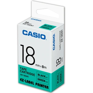 【CASIO 卡西歐】標籤機專用色帶-18mm綠底黑字(XR-18GN1)