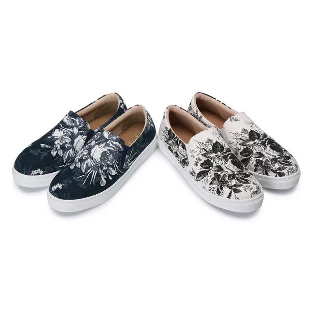 【FUFA Shoes 富發牌】復刻水墨印花便鞋-白/藍 1BD43(懶人鞋/包鞋/平底鞋)