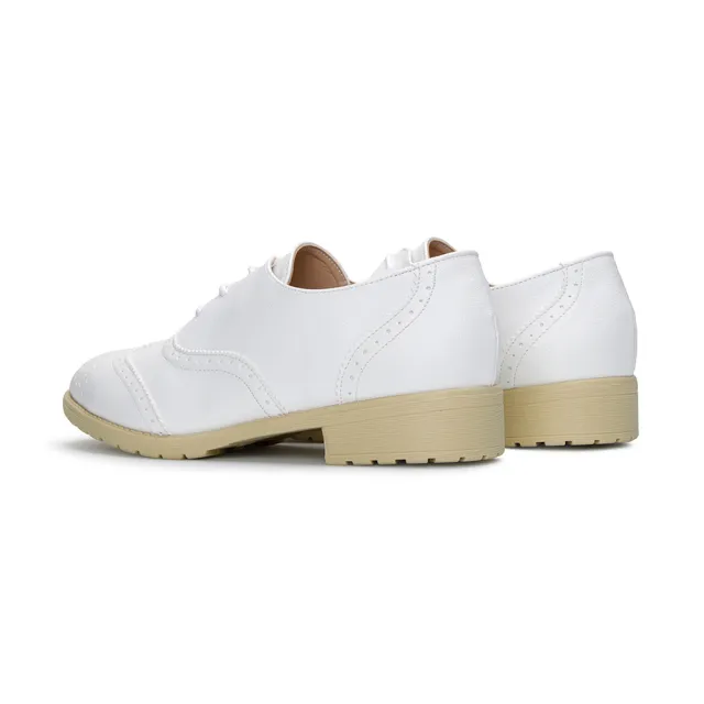 【FUFA Shoes 富發牌】牛津百搭質感低跟鞋-白 FE77(女鞋/牛津鞋/樂福鞋/面試鞋)