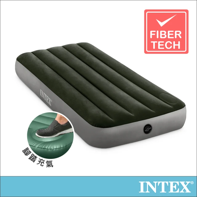 【INTEX 原廠公司貨】經典單人型充氣床墊_fiber-tech-內建腳踏幫浦-寬76cm(64760)