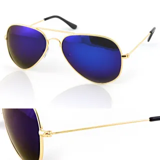 【DZ】買一送一 UV400防曬偏光太陽眼鏡墨鏡-復古饗宴(金框深藍膜)