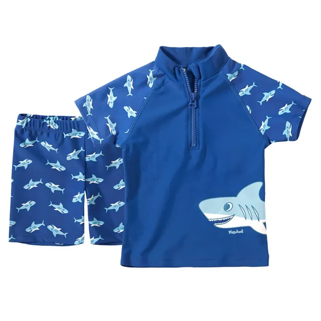 【德國Playshoes】抗UV防曬短袖兩件組兒童泳裝-鯊魚(認證UPF50 泳衣+泳褲)