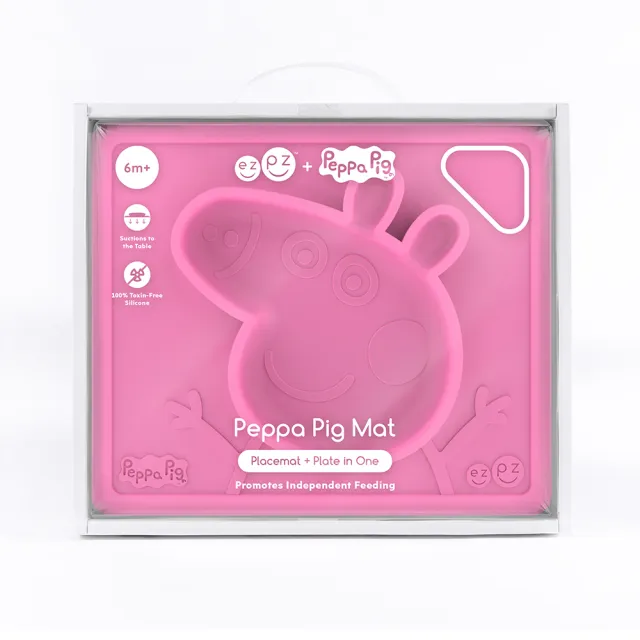【美國ezpz】Peppa Pig聯名餐盤：佩佩豬(FDA認證矽膠、防掀倒寶寶餐具)