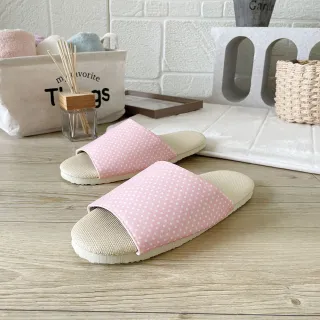 【iSlippers】台灣製造-療癒系-舒活草蓆室內拖鞋(柔粉圓點)