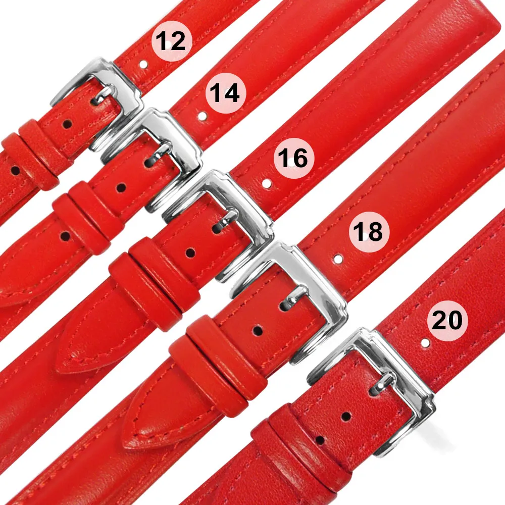 【Watchband】12.14.16.18.20 mm / 各品牌通用 經典色系 真皮錶帶 不鏽鋼扣頭(紅色)