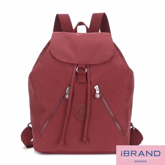 【iBrand】輕盈防潑水尼龍束口大容量後背包(防水包 酒紅色)