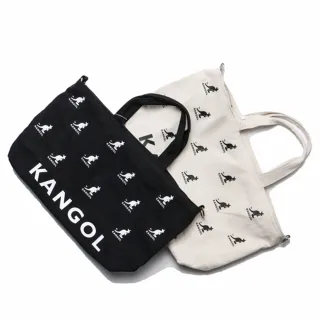 【KANGOL】黑 米白 大款 滿版LOGO 帆布 英國 刺繡 側背包 手提袋 托特包(米白6025300601  