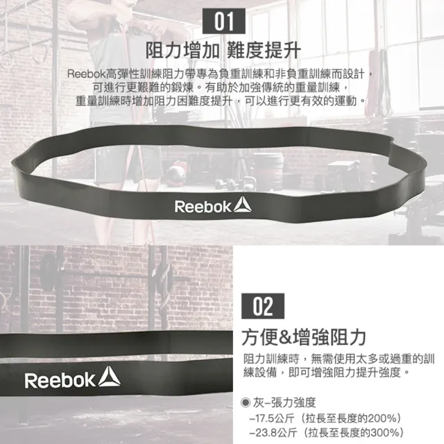 【REEBOK】高彈性訓練阻力帶-淺灰/23.8kg阻力(RSTB-10081)