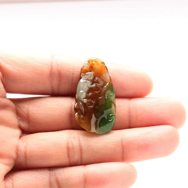【雅紅珠寶】天然冰種三彩翡翠玉項鍊-錢鼠-如意-葉子-歡歡喜喜