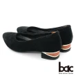 【bac】復古風潮尖頭異材質金屬裝飾粗跟中跟鞋(黑色)