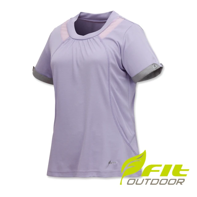 【Fit 維特】女-吸排抗UV圓領衫-灰紫 ES2111-63(吸濕排汗/抗UV/排汗衫/短袖上衣)