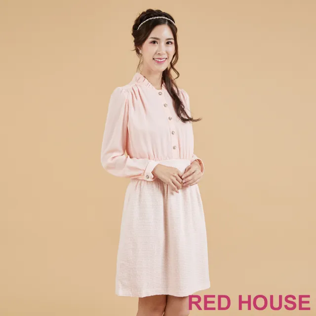 【RED HOUSE 蕾赫斯】小高領拼接洋裝(粉色)