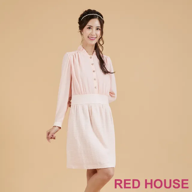 【RED HOUSE 蕾赫斯】小高領拼接洋裝(粉色)