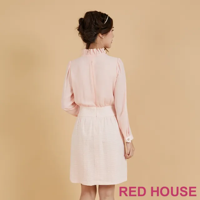 【RED HOUSE 蕾赫斯】小高領拼接洋裝(粉色)