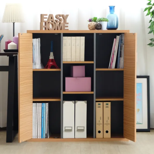 【EASY HOME】台灣製 -加厚九格雙門收納書櫃(收納櫃 置物櫃 書櫃 展示櫃 文件收納)