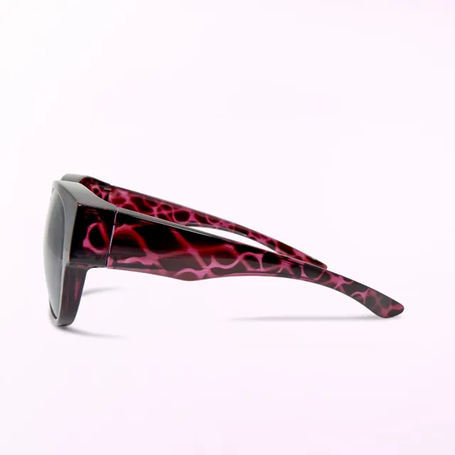 【ALEGANT】優雅暗藍紫色豹紋圓框全罩偏光墨鏡/外掛式UV400太陽眼鏡(外掛式/包覆式/寶麗來墨鏡/車用眼鏡)