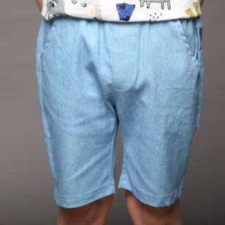 【Azio Kids 美國派】男童 短褲 後造型口袋純色薄牛仔短褲(藍)