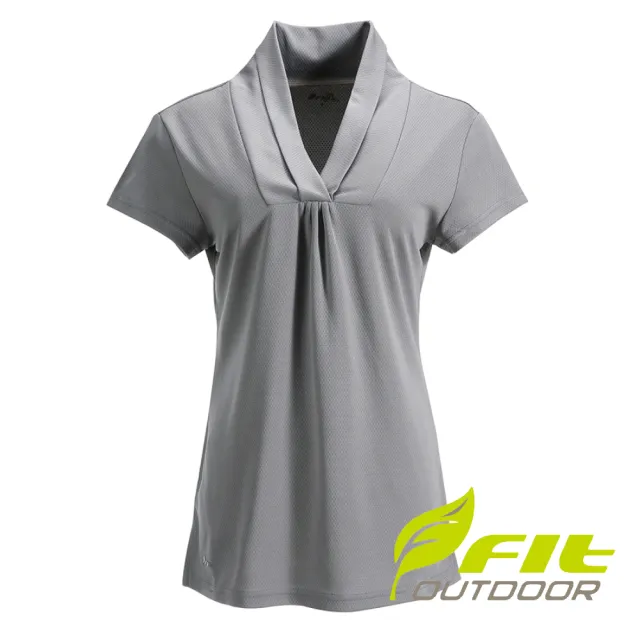 【Fit 維特】女吸排抗菌抗UV V領衫-時尚灰 CS2104-74(V領/抗UV/休閒上衣)