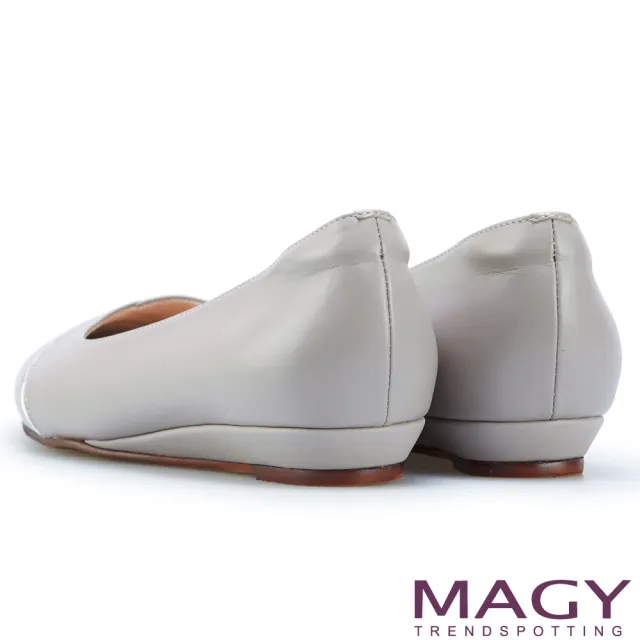 【MAGY】通勤百搭 真皮親膚舒適尖頭平底鞋(灰色)