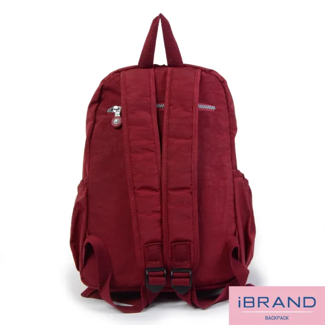 【iBrand】雙11 繽紛樂園尼龍多口袋後背包(魅力紅)