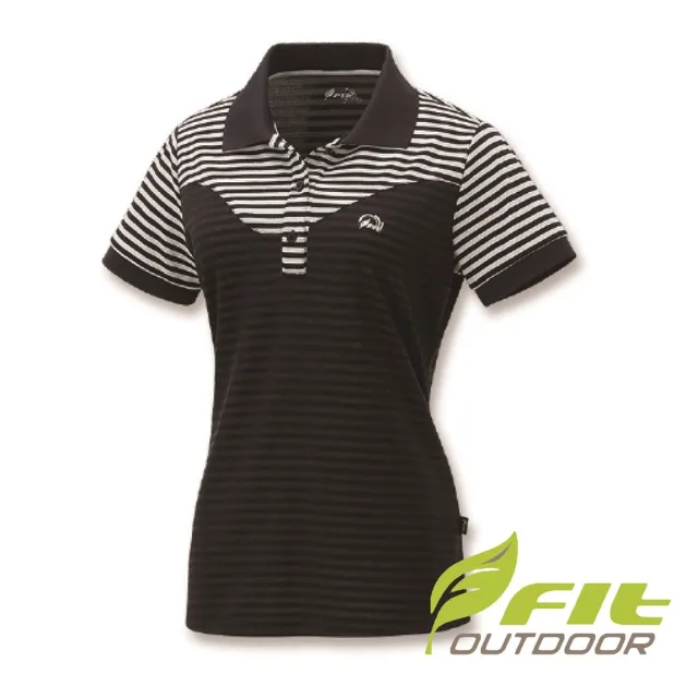【Fit 維特】女-竹纖維條紋短袖POLO衫-經典黑 IS2103-79(POLO衫/竹纖維/條紋款)