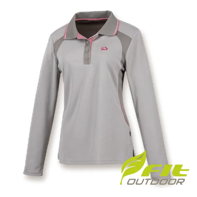 【Fit 維特】女-吸排抗UV椰炭長袖POLO衫-芋灰 HS2102-72(抗UV/POLO衫/休閒上衣)