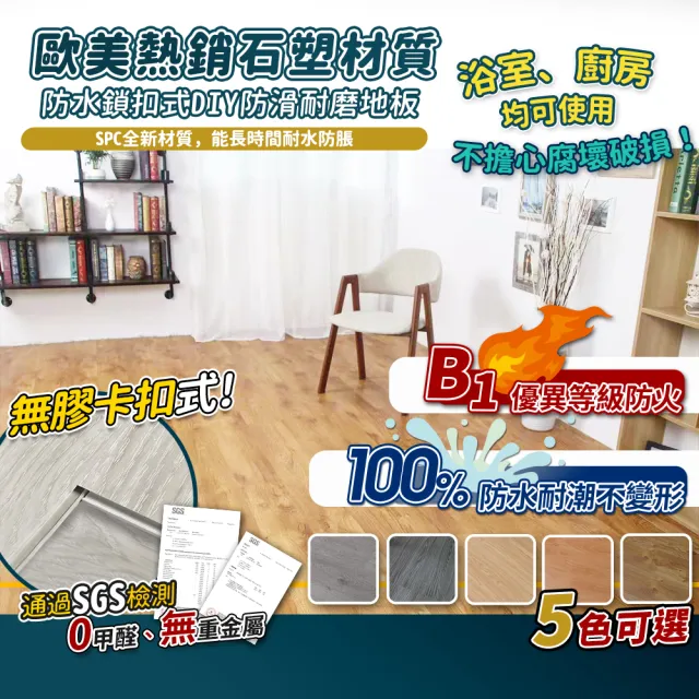 【家適帝】SPC卡扣超耐磨防滑地板 8盒(120片/8坪)