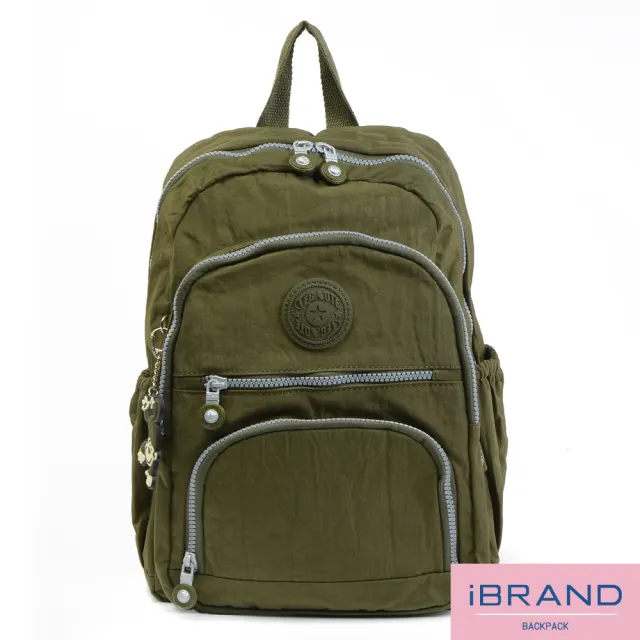 【iBrand】雙11 繽紛樂園尼龍多口袋後背包(軍綠色)
