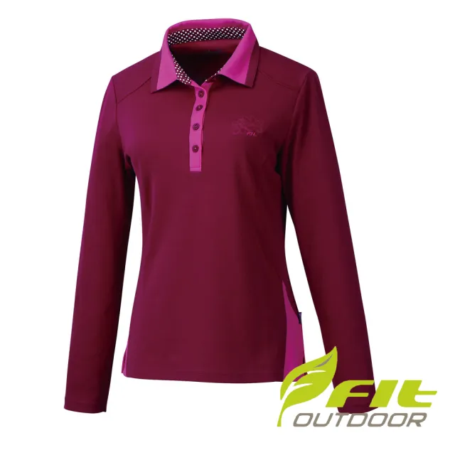 【Fit 維特】女-COOLMAX長袖POLO衫-酒紅 HS2106-19(OLO衫/長袖上衣/戶外休閒)
